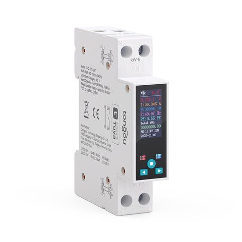 Tongou Smart Wifi Switch front view highlighting compact DIN-rail design for neat installation.