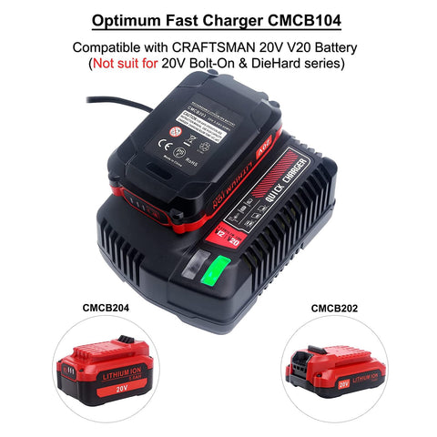 Tongshcorp CMCB104 charger shows LED status for charging and temp alerts.