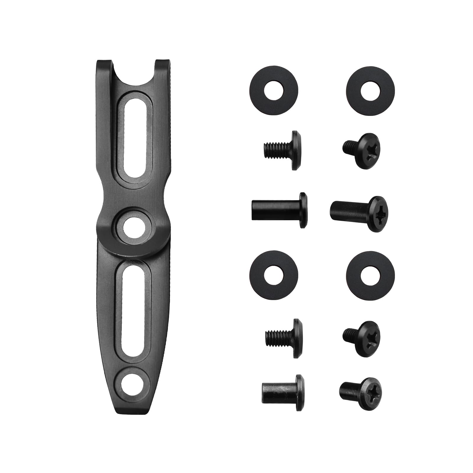 TONIFE pocket clip with hole spacing for versatile sheath mounting.