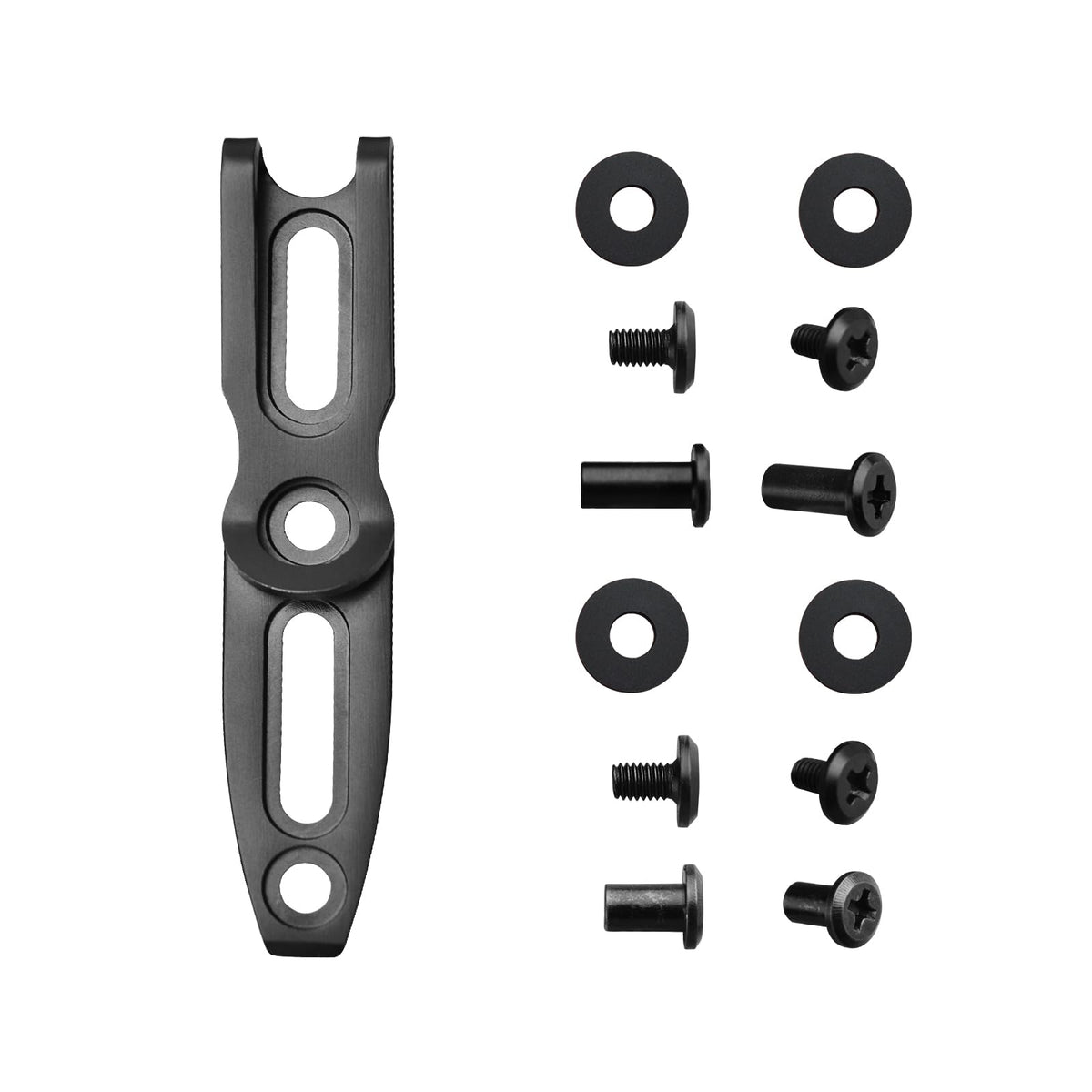TONIFE pocket clip with hole spacing for versatile sheath mounting.