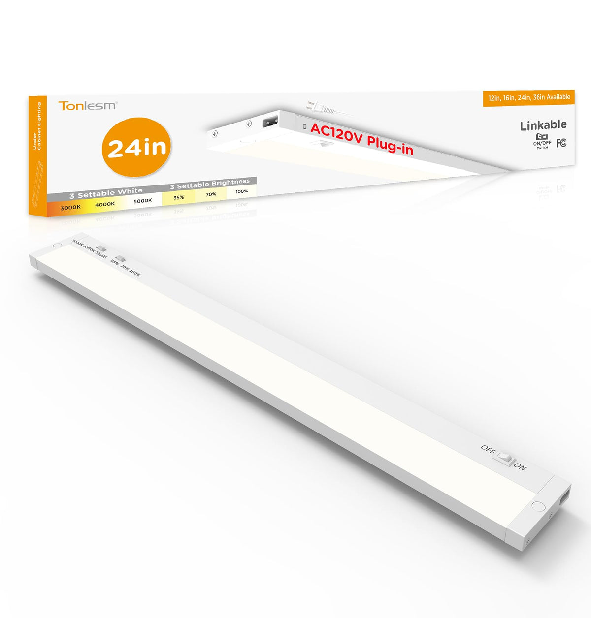 Tonlesm 24-inch under cabinet light provides bright, even illumination for countertops.