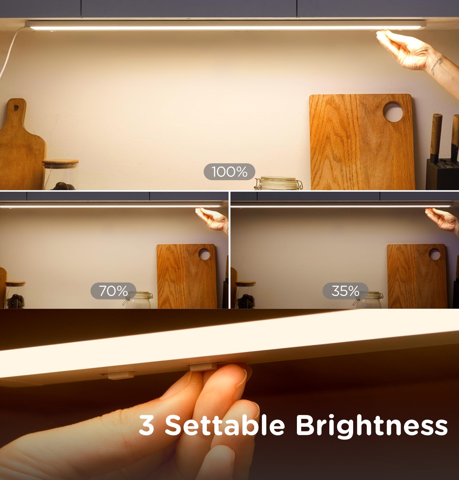 Tonlesm three color temperatures offering warm to daylight ambiance.