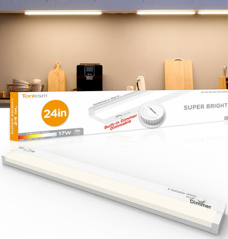 Tonlesm LED under-cabinet light 24in illuminates kitchens with bright efficiency.