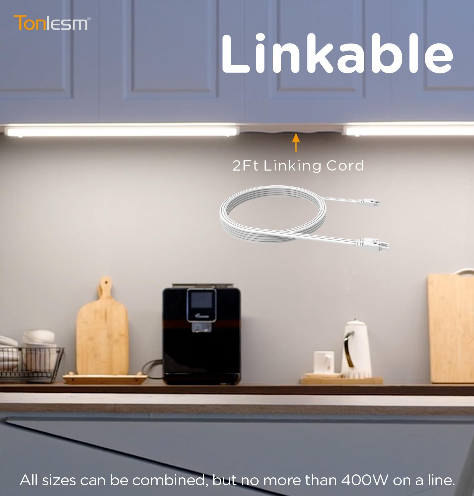 Tonlesm over-sink lighting provides focused task illumination for prep.