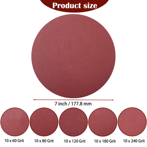 Tonmp 60-grit sanding disc close-up showing durable aluminum oxide grit for drywall prep.