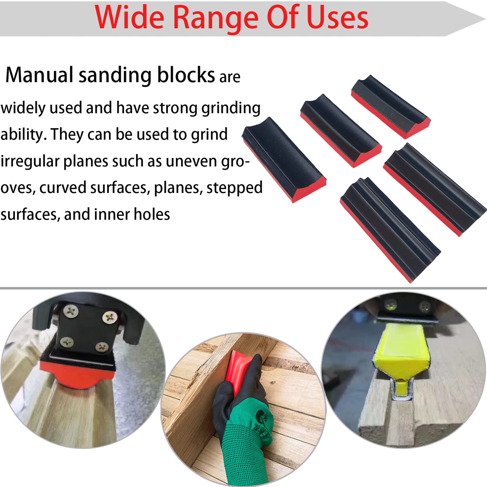 Tonmp hook-and-loop interchangeable shapes enable quick tool changes during sanding.