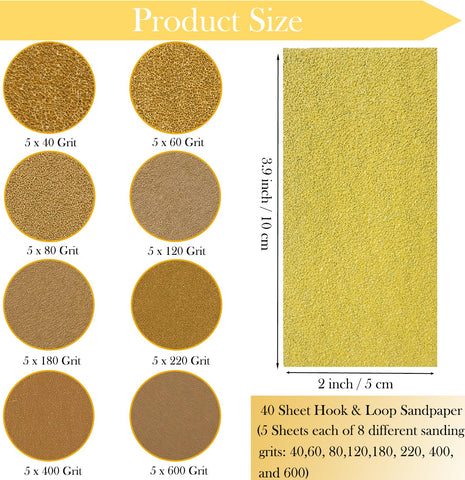 Tonmp hook-and-loop sandpaper 40 sheets for versatile grits.