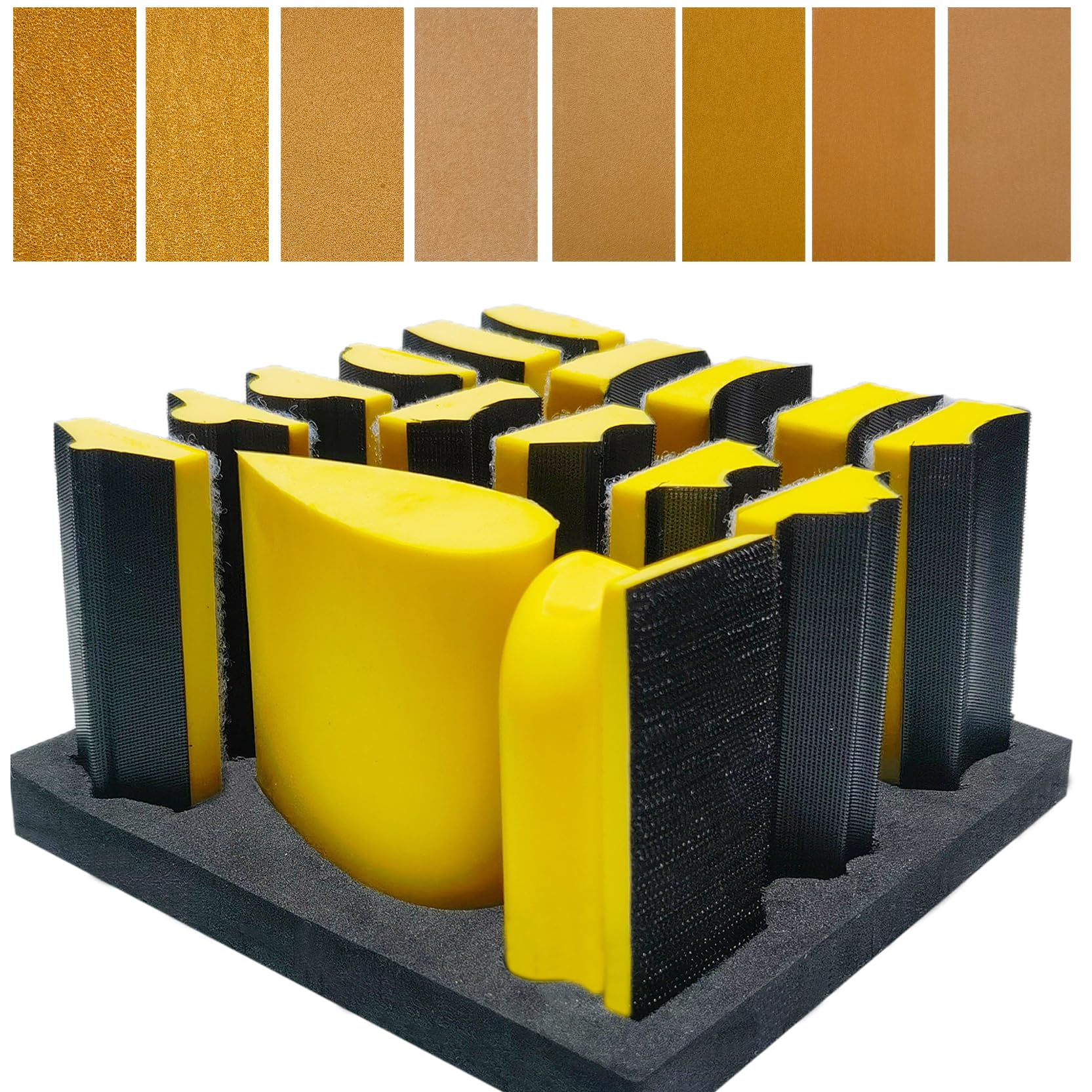 Tonmp total 56 pcs sanding set foam block for smooth wood finishes.