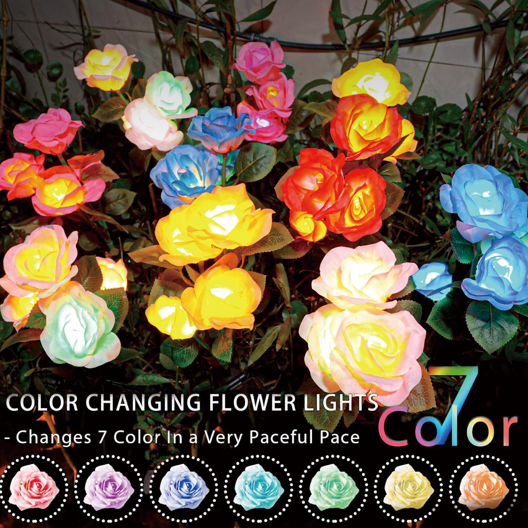 TONULAX rose color-changing lights auto-cycle for magical garden nights.