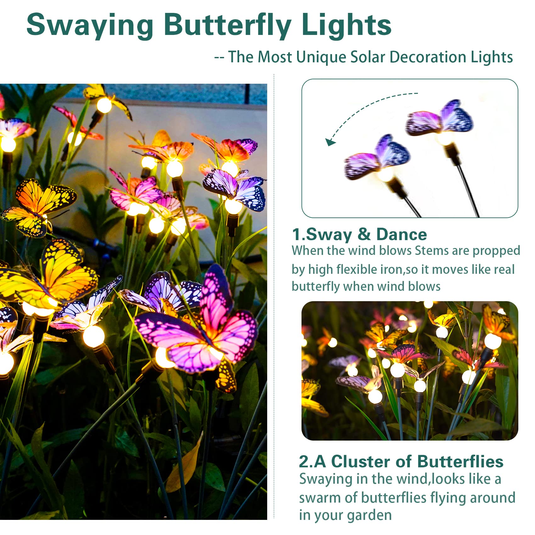 TONULAX Solar butterfly lights create a magical wind-swaying display for patios and yards.