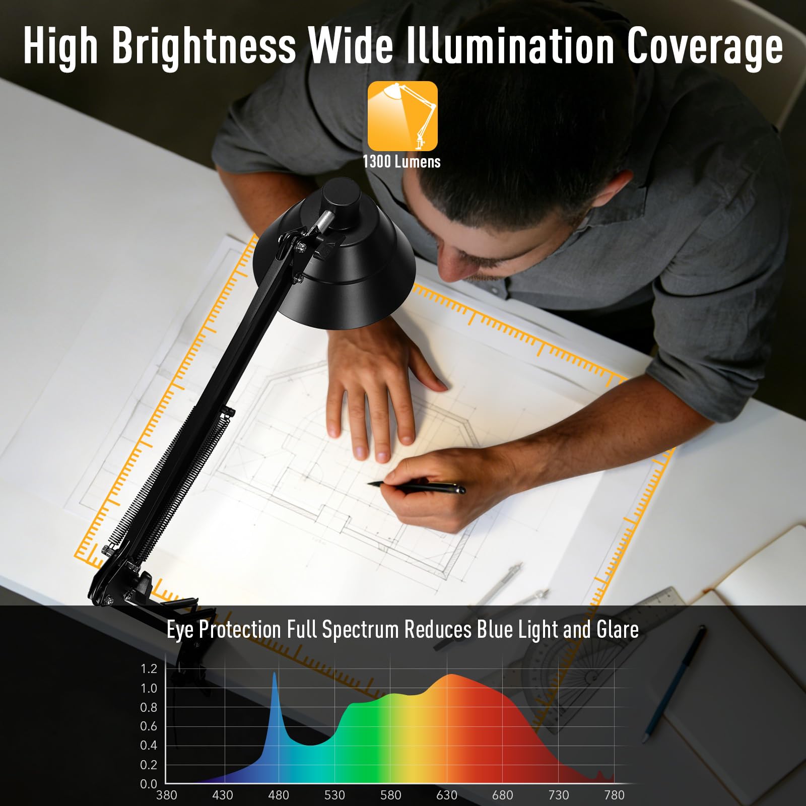 TonyEst LED lamp with 360-degree base enables flexible positioning for any task.