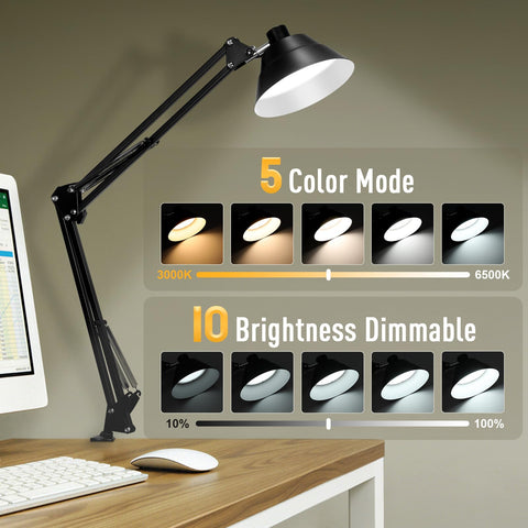 TonyEst clamp-on desk lamp saves desk space with secure mounting.