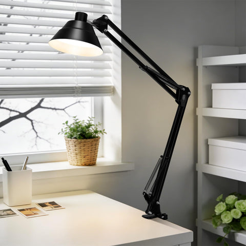 TonyEst LED desk lamp with swing arm offers extended lighting range for drafting and reading.
