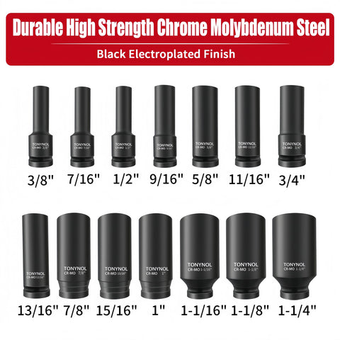 TONYNOL 6-point sockets made of Cr-Mo steel with abrasion resistance.