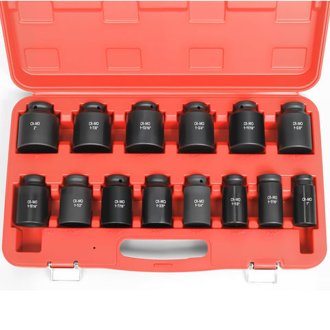 TONYNOL half-inch drive deep socket set with 14 SAE sizes for wide fastener compatibility