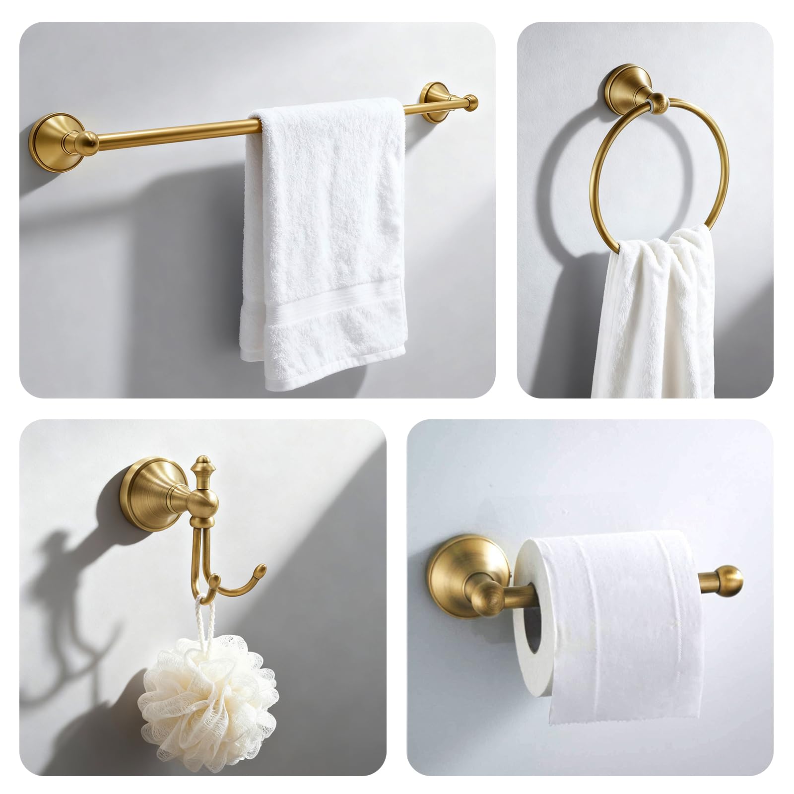 TooCust antique brass set installed on wall in a stylish bathroom
