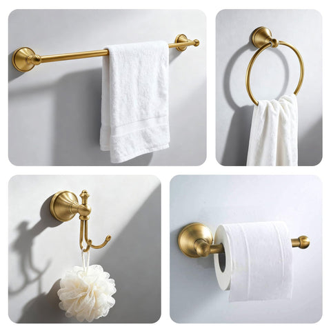 TooCust antique brass set installed on wall in a stylish bathroom