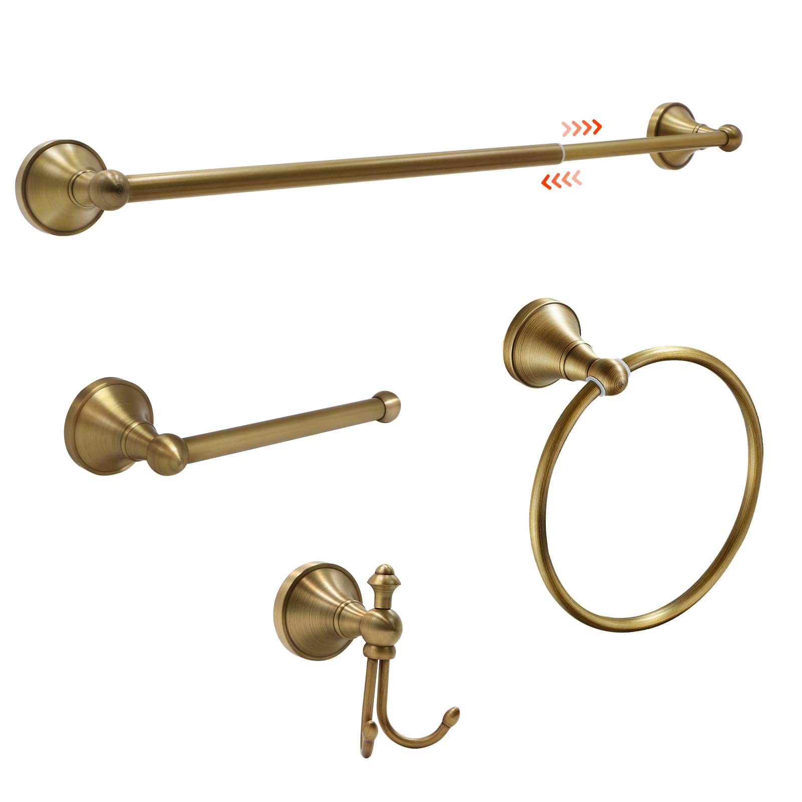 TooCust antique brass towel bar 16 to 27.7 inch in a modern bathroom for flexible drying space