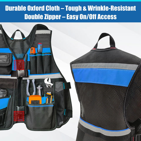 TooCust Tool Vest offers adjustable waist and length for a customized, comfortable fit.