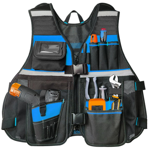 TooCust Tool Vest with drill holster keeps your electric drill secure and accessible on site.