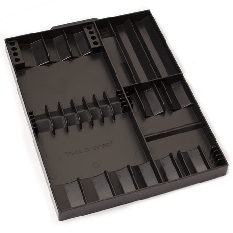 Tool Sorter screwdriver organizer in black, front view showing organized drivers for quick access