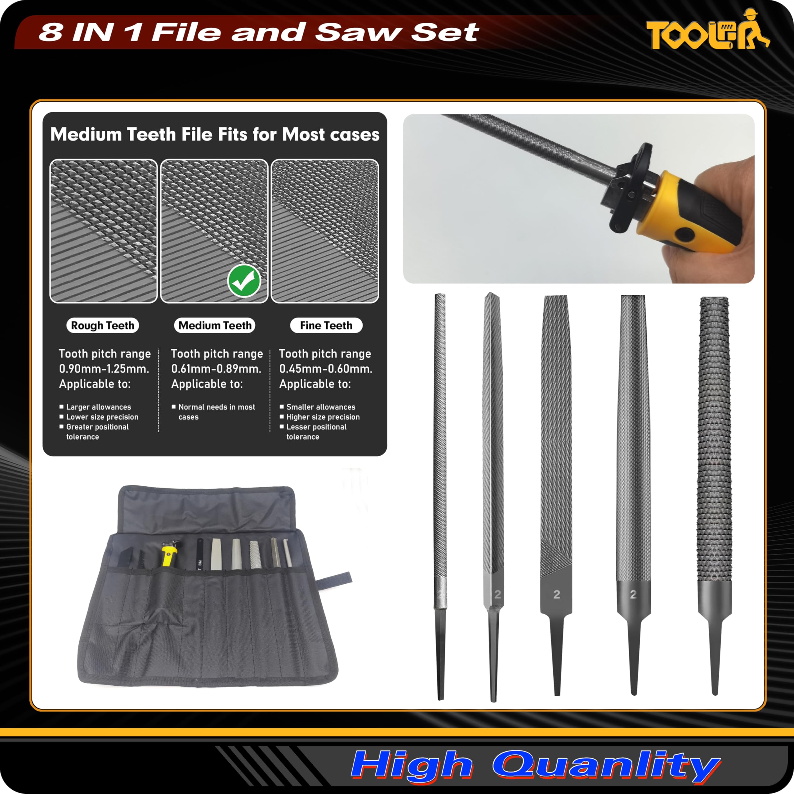 Toolan 62-66 HRC teeth close-up emphasizes durability.