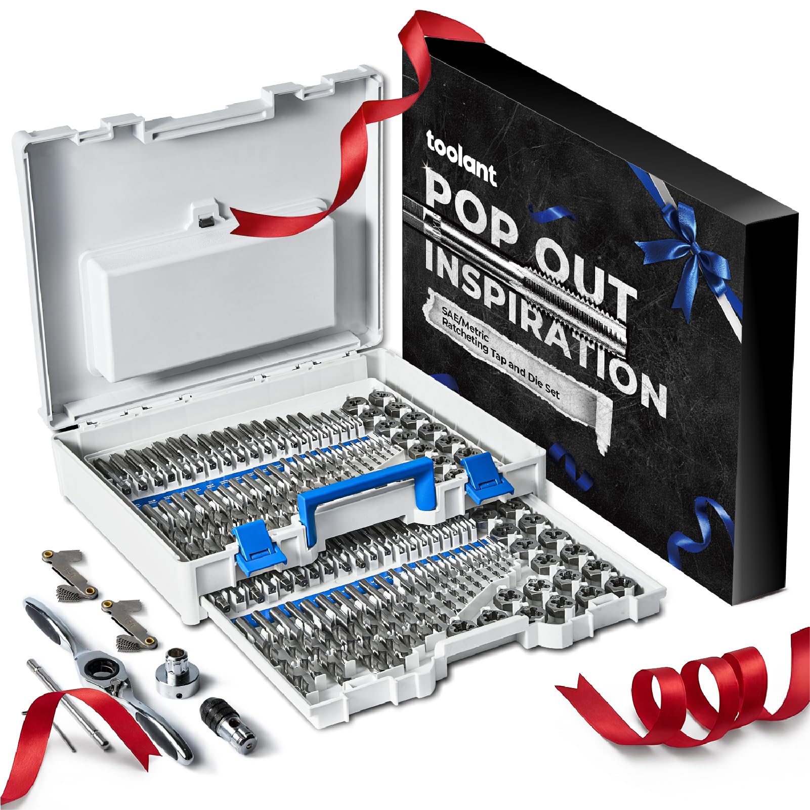 Toolant 127pcs tap and die set in a portable box for on-site threading projects.