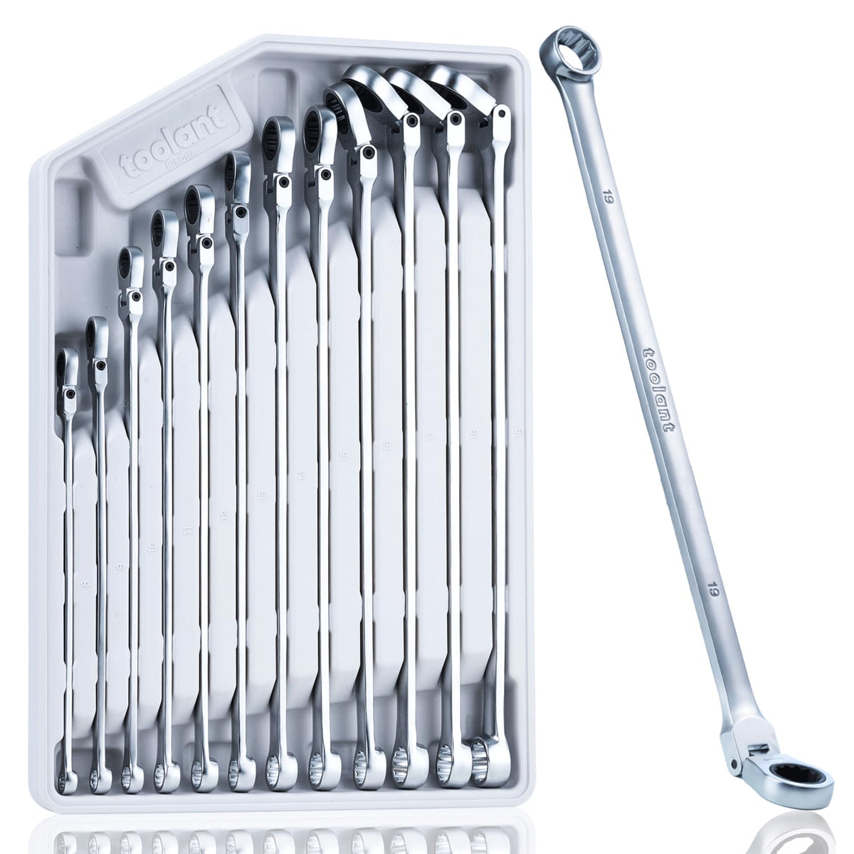 Toolant 12pcs extra long ratcheting wrench set with flex head reaches tight spaces