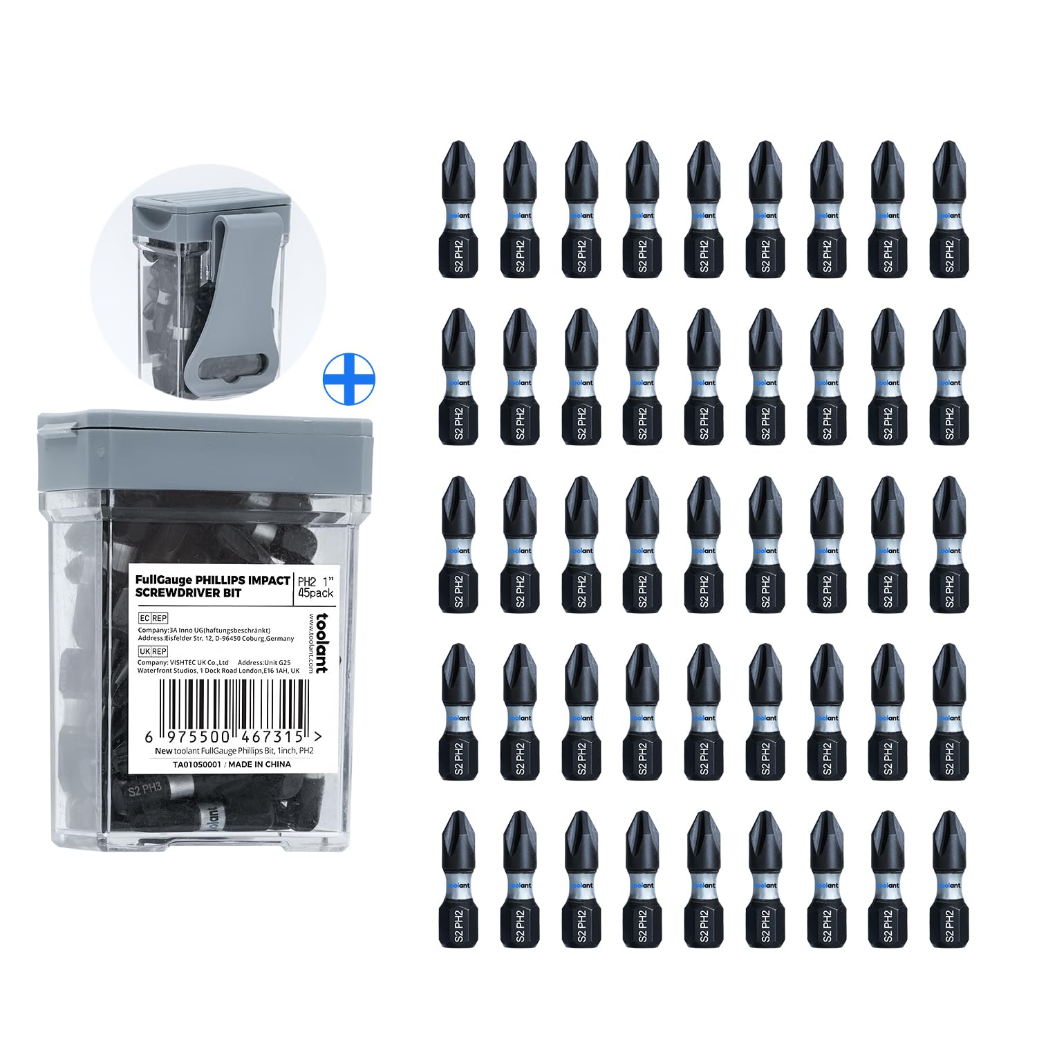 Toolant 1 inch PH2 bit anti-slip tip close-up for precise screw driving