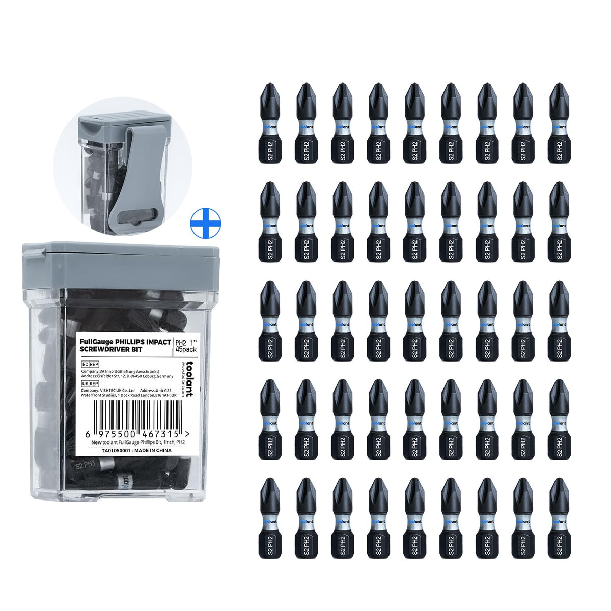 Toolant 1 inch PH2 bit anti-slip tip close-up for precise screw driving