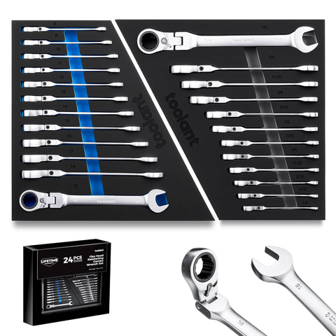 toolant 24pcs ratcheting wrench set with flex-head for tight spaces and versatile sizing