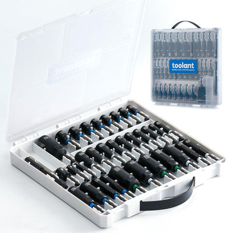 Toolant 34-piece magnetic nut driver set case showing organized overhead-friendly tips