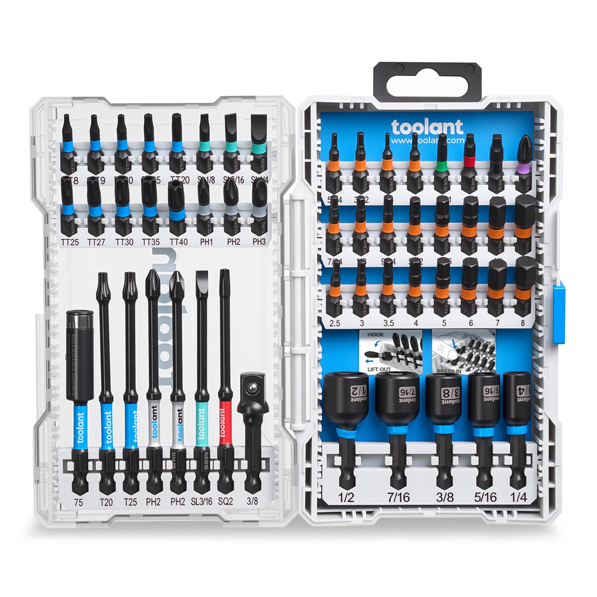 Toolant 52P impact driver bit set with complete range of bits for various fasteners