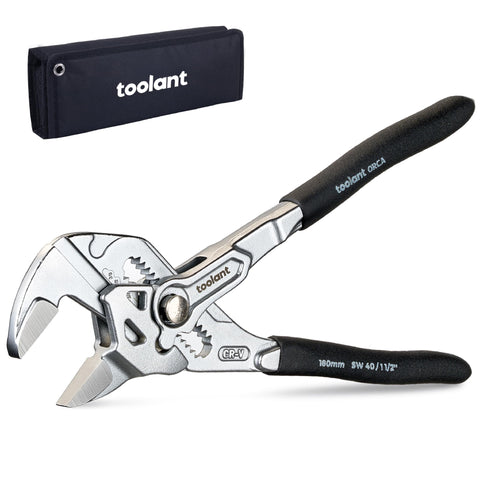 Toolant 7-Inch Chrome Plated Pliers Wrench shown in a hand-use scenario emphasizing durability.