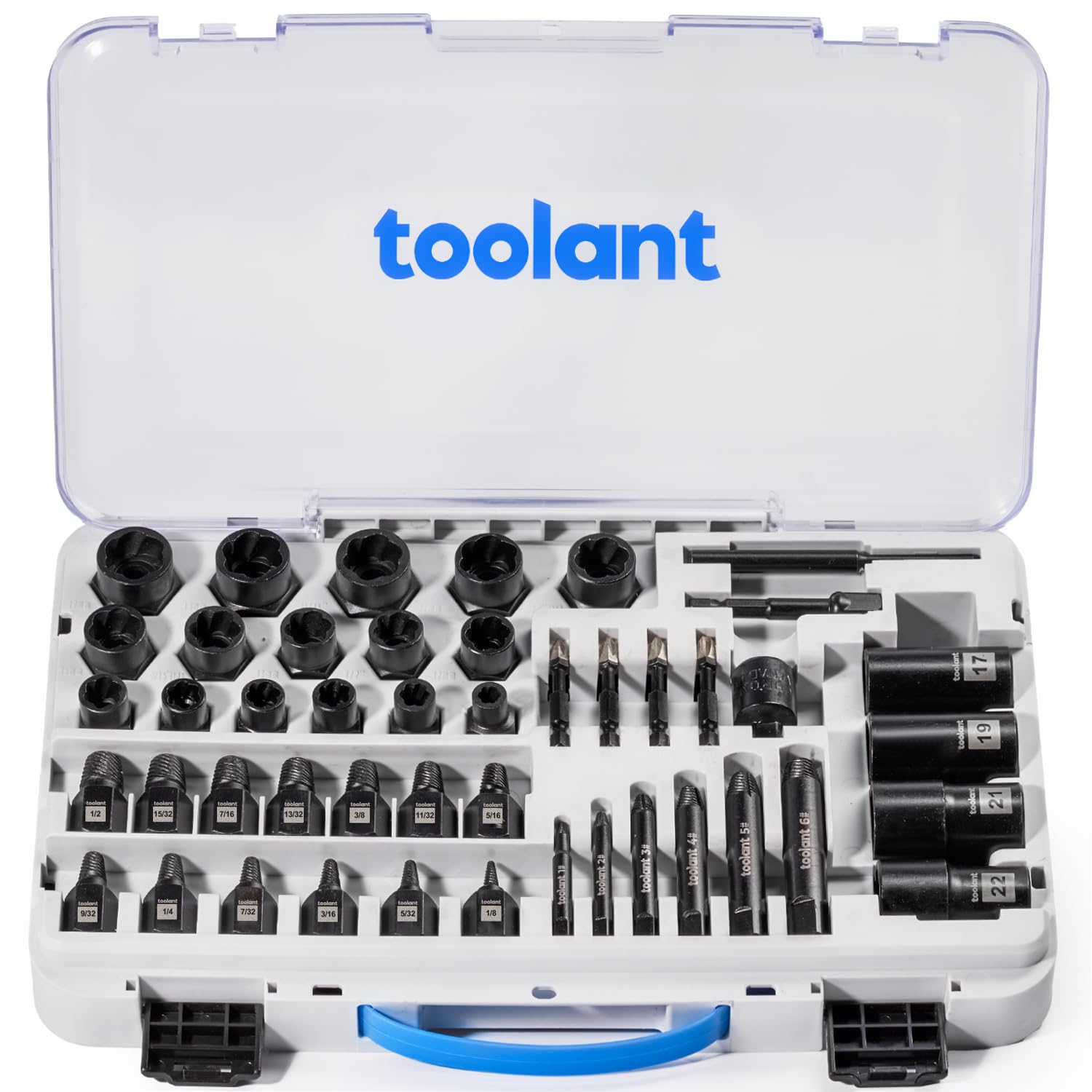 Toolant bolt extractor kit assembly for versatile damaged fastener removal