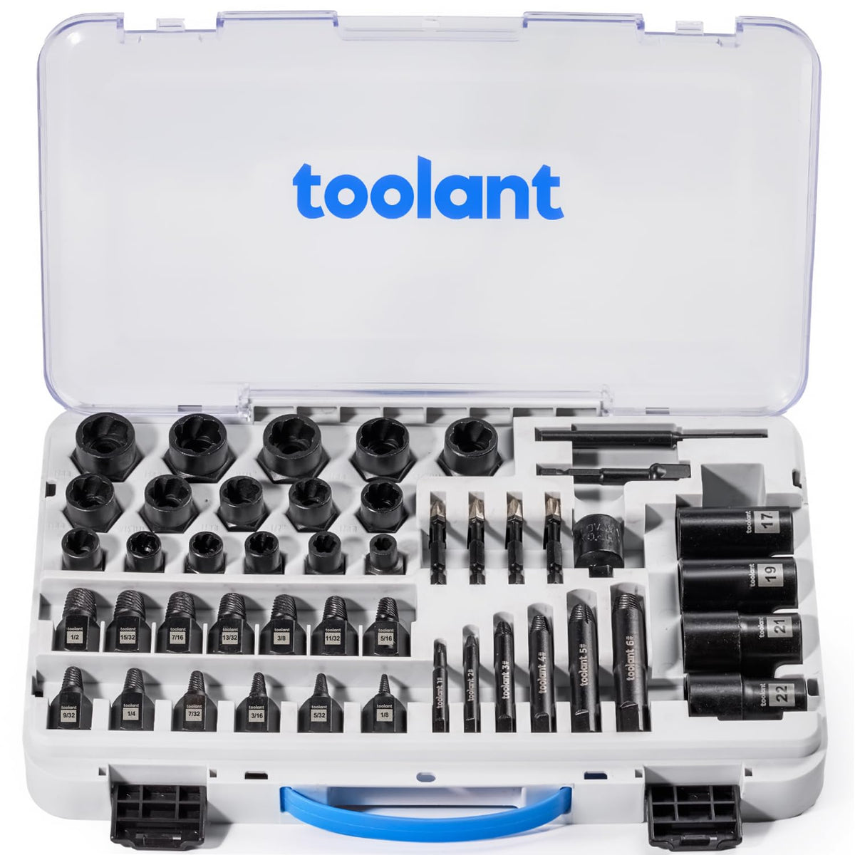 Toolant bolt extractor kit assembly for versatile damaged fastener removal