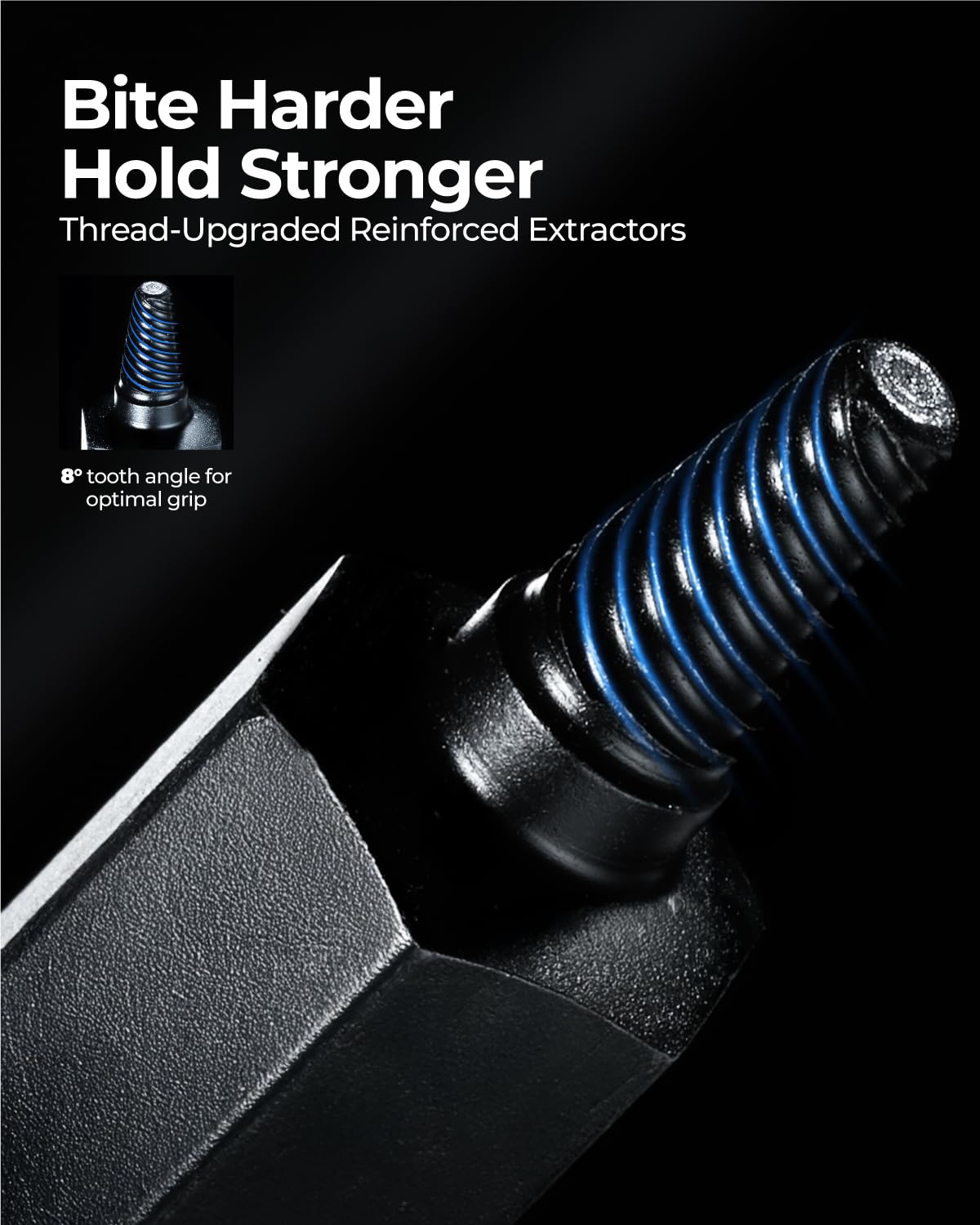 Toolant bolt and nut remover kit with multiple sizes.
