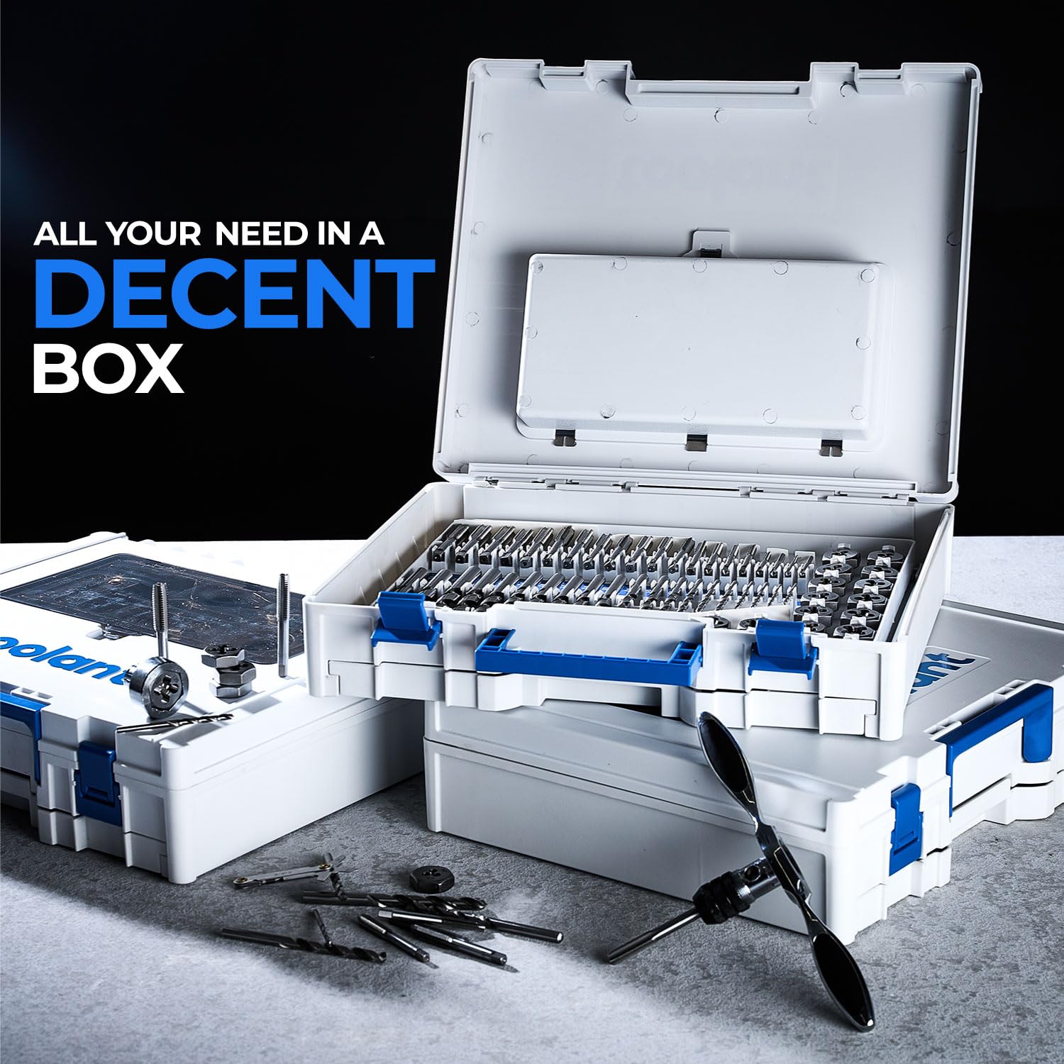 Toolant comprehensive set in-use with multiple sizes and clean storage.