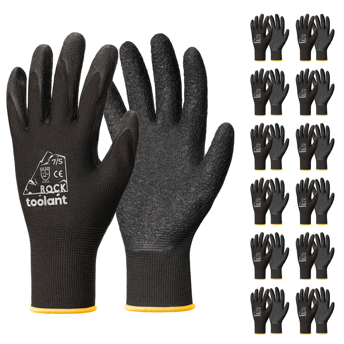 toolant crinkle latex gloves closeup showing reinforced grip for tough jobs.