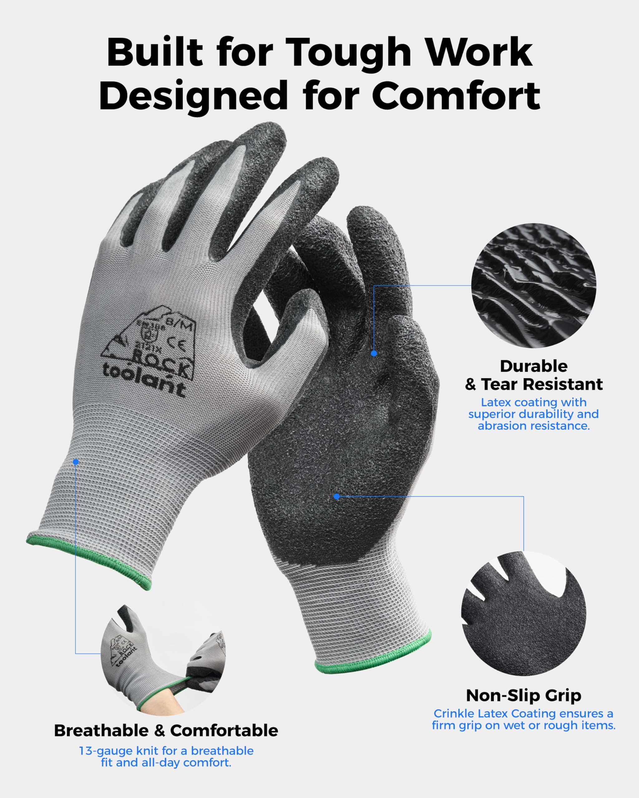 toolant crinkle latex gloves grip on tool for secure handling in busy projects.