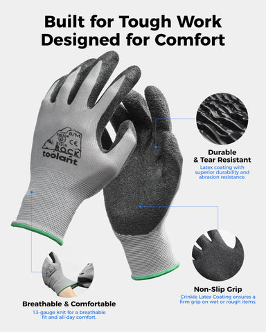 toolant crinkle latex gloves grip on tool for secure handling in busy projects.
