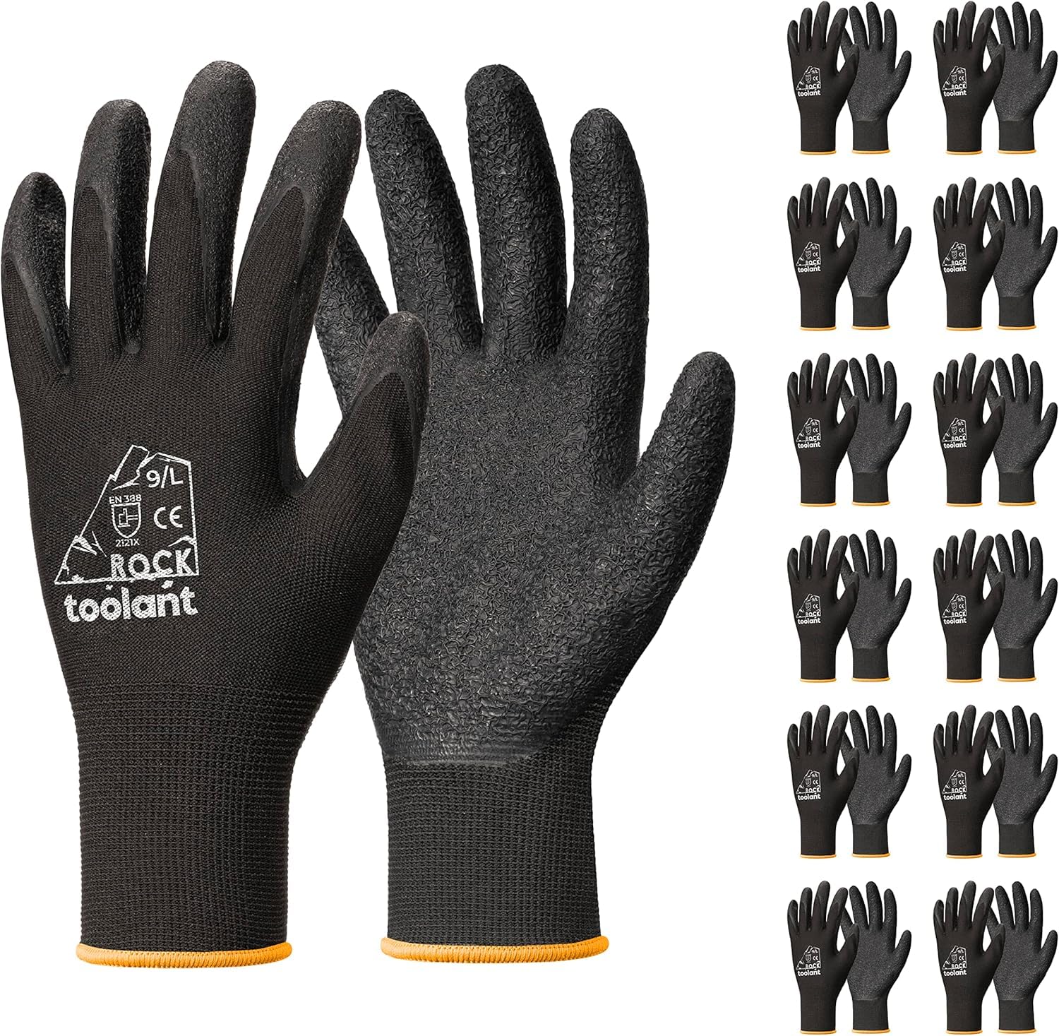 Toolant crinkle latex gloves with durable coating for tough construction tasks.