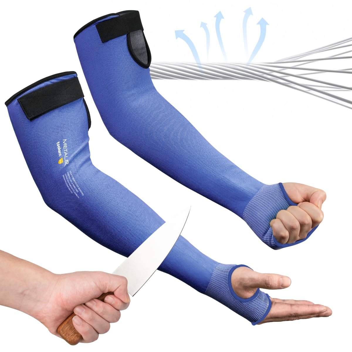 Toolant cut-resistant sleeves with thumb hole protect arms during pruning and gardening.