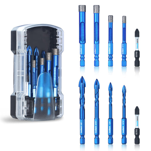 Toolant Diamond Drill Bits Set 10PCS packaging, versatile kit for glass, tile and ceramic