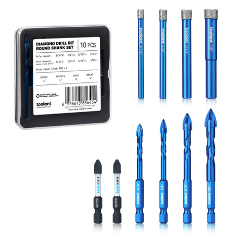 Toolant diamond drill bits set for ceramic and tile; versatile size options.