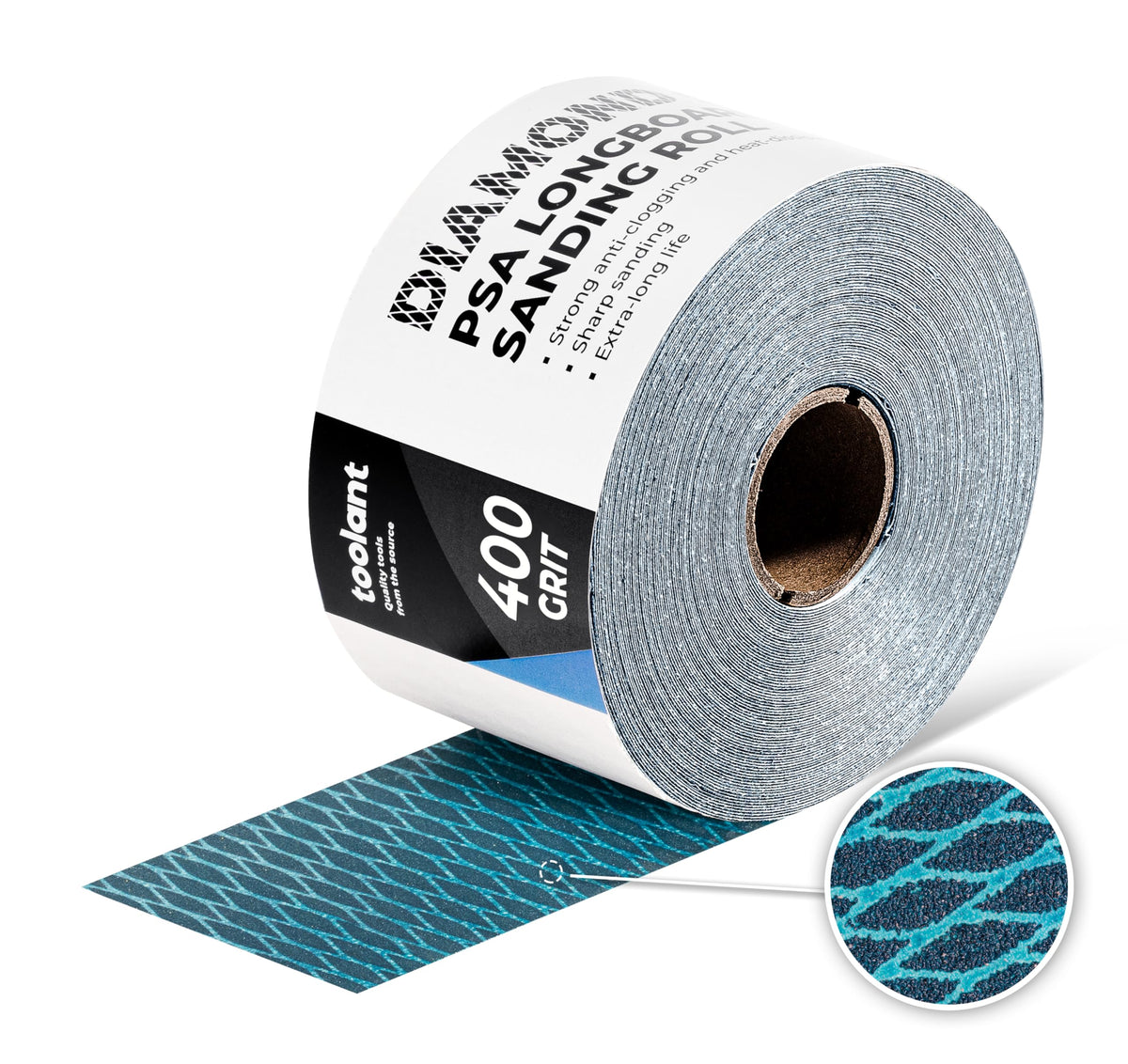toolant diamond-shaped 400 grit sandpaper roll for wood and metal finishing.