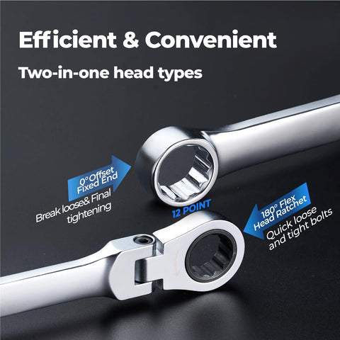 Toolant dual-head wrench with fixed offset head for recessed fasteners