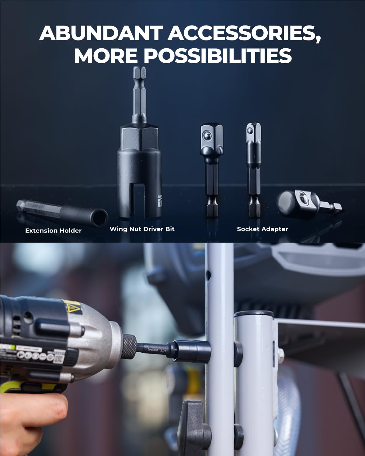 Toolant set with socket adapters for varied fasteners