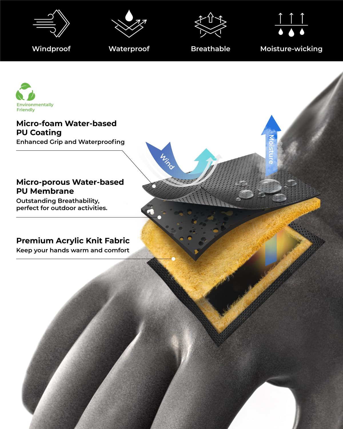 toolant large size waterproof winter gloves for bigger hands