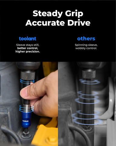 Toolant magnetic drill bit extension 4-inch held firmly for steady drilling.